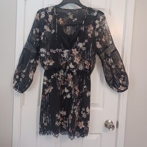 White House Black Market sheer floral mini dress sz 10 /